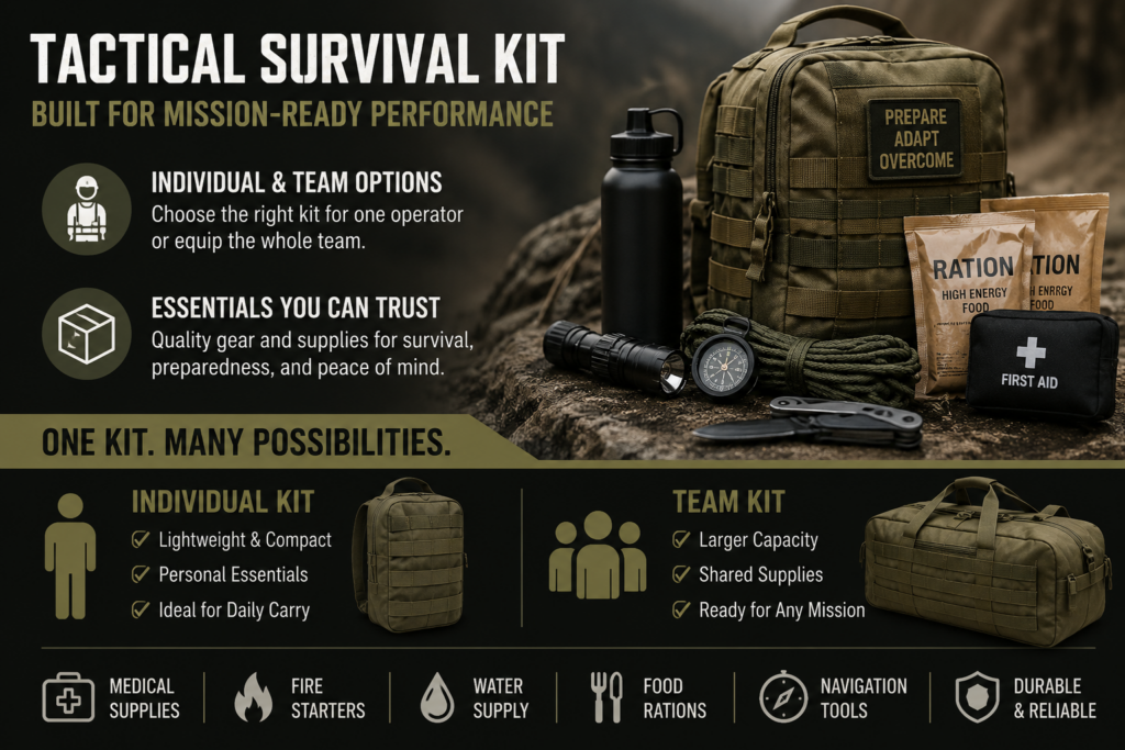 Individual team and vehicle survival kit options for tactical procurement