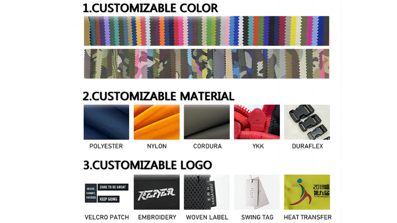 OEM tactical backpack customization options: logo, color, camouflage and labels