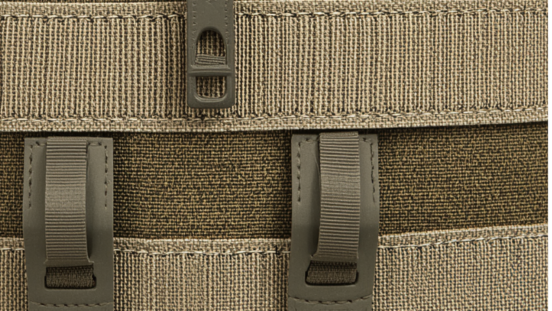 Reinforced stitching and hardware details for tactical backpacks