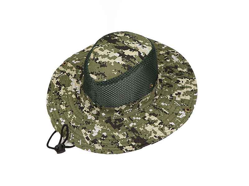 Green digital camouflage wide brim boonie hat with breathable mesh panel