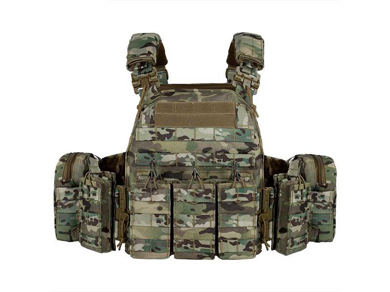 Camouflage tactical vest with multiple pouches for combat and field operations