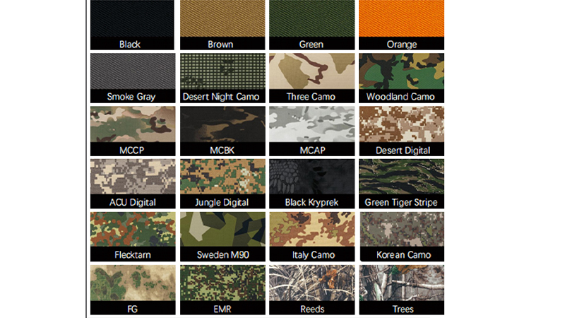 SONICE camouflage fabric options for tactical chest rigs and plate carriers