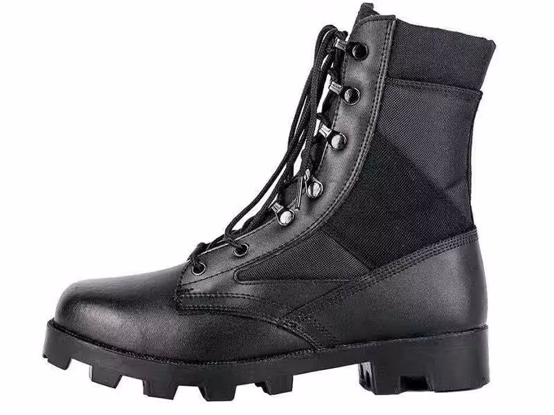 A pair of black tactical boots