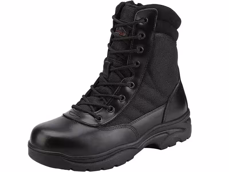 A pair of black non-slip tactical boots