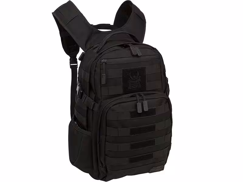 A black tactical backpack