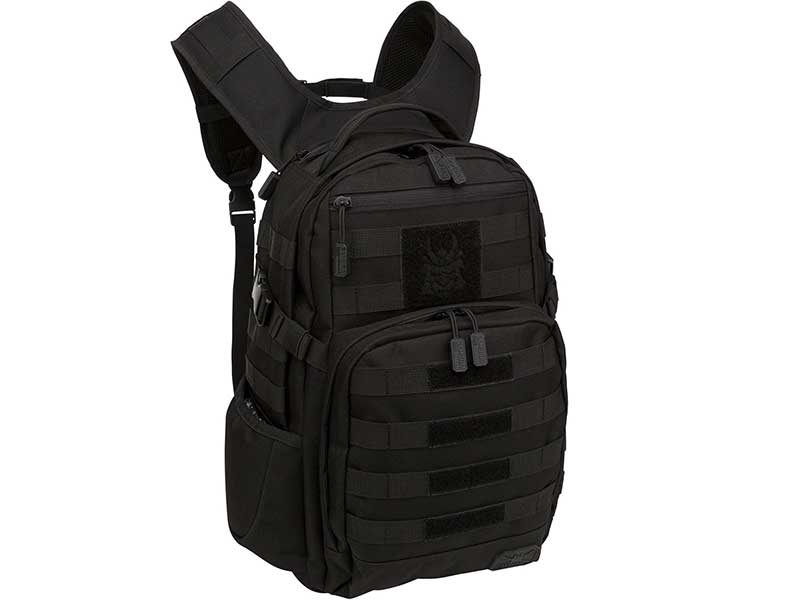 A black tactical backpack