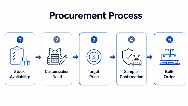 Tactical vest bulk procurement process from sample to production