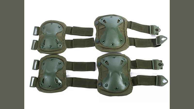 Tactical knee and elbow pads structure with hard shell EVA cushioning and adjustable straps