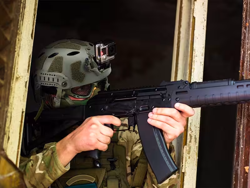 a soldier holding a gun