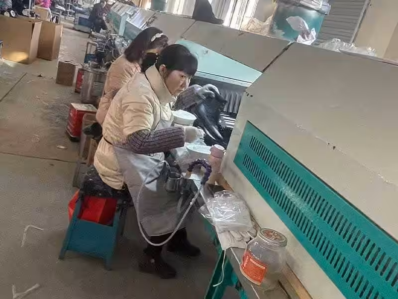 This is a tactical boot production line.