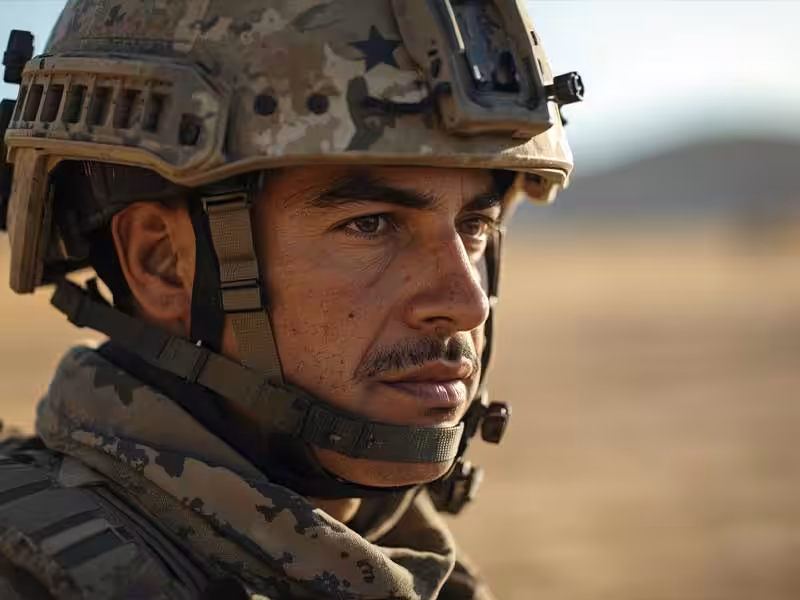An American soldier wearing a helmet