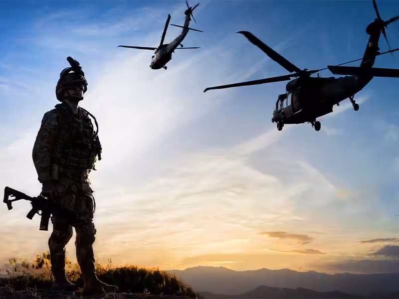 One soldier and two airplanes