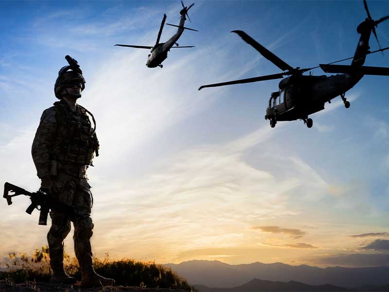 One soldier and two airplanes